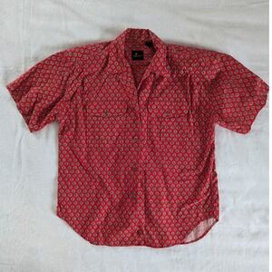 VTG Lizsport Petite Red Floral Print Short Sleeve Button Up Shirt Women's Size S